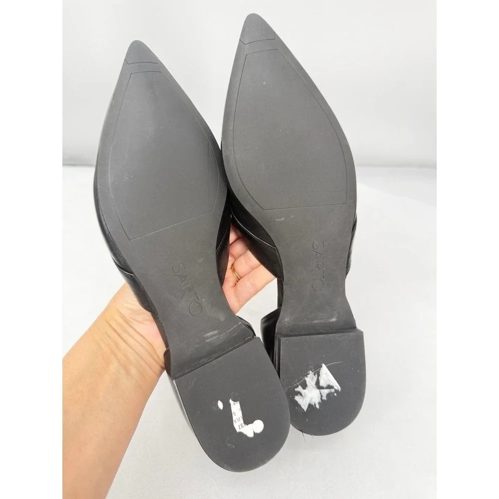 Franco Sarto Black Leather D'Orsay Flats Pointed Toe Slip On Chic Size 8/9**READ